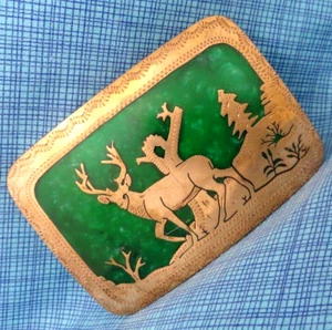 Johnson & Held Buck Ciervo Ciervo Cinturón Hebilla Cazador Vaquero Hecho a Mano De Colección Años 70 .MMR896 - Imagen 1 de 10