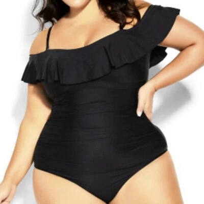 Traje de baño de una pieza adelgazante hombro descubierto negro talla grande 4XL Old Navy para mujer Foto 1 de 4