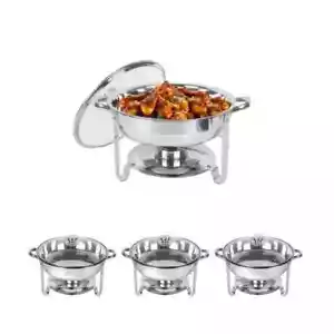4Pack Round Chafing Dish Buffet Set Stainless Steel Food Pan Chafer Complete Set - Picture 1 of 11