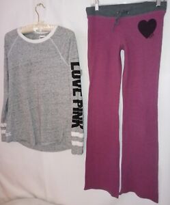 Victoria's Secret Gray Pink Striped Sleep Pants + Bonus Heathered Tee Top S / XS