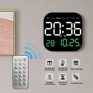 Große Digitaluhr Wanduhr mit Fernbedienung Temperatur Datum Woche LED Anzeige DE - Bild 1 von 16