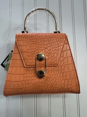 Bolso Cartera Badgley Mischka Marco Naranja Herrajes Dorados Cuero Vegano Cocodrilo Nuevo con Etiquetas $129 Foto 1 de 4