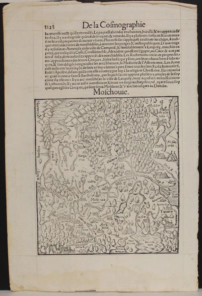 MOSCOVY MOSCOW RUSSIA 1556 MÜNSTER UNUSUAL ANTIQUE WOODCUT MAP FRENCH EDITION - Image 1 of 1