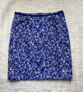 Boden Skirt 16 R Blue Pencil Knee Length Pattern Preppy Boho Retro Lined - Picture 1 of 11