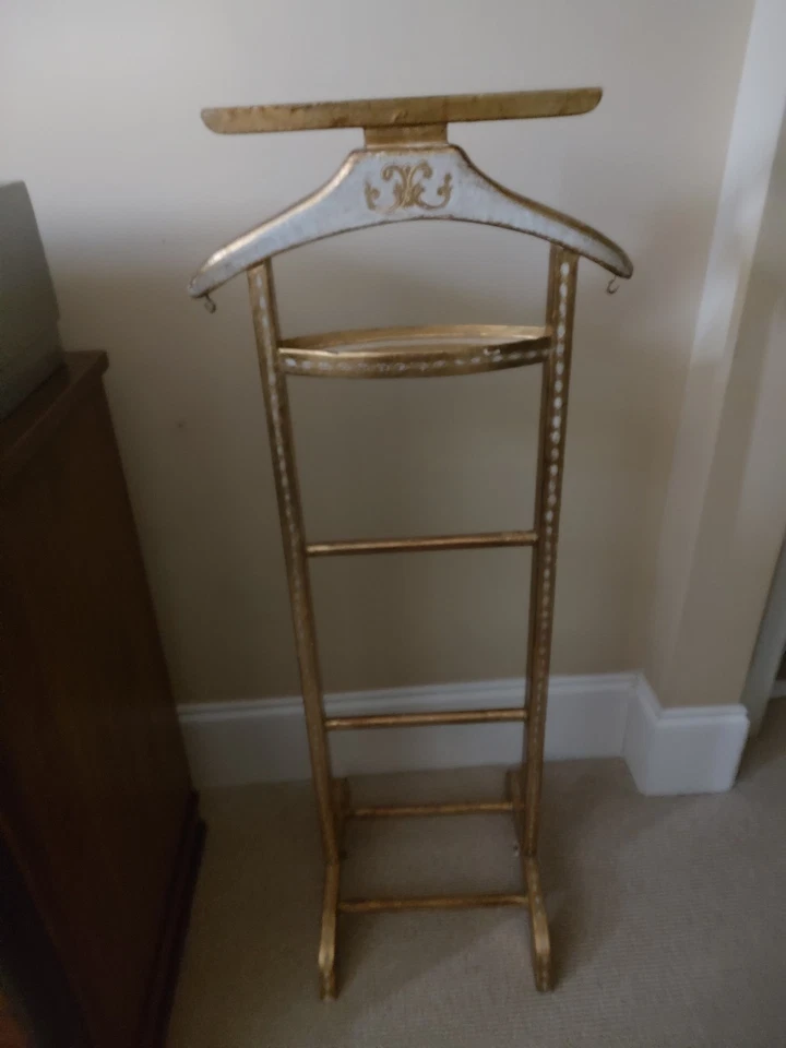 RARE Antique 1920's Italian Wood Gesso Gold Leaf Painted Valet Stand Butler - Image 1 of 4