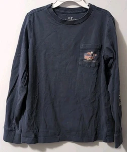 Vineyard Vines Boys Girls Whale Long Sleeve T-Shirt Blue Winter Hot Cocoa Size 6 - Picture 1 of 4