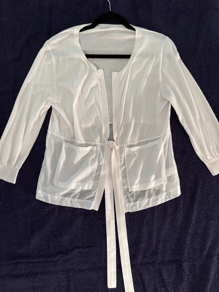 NWOT TSE lightweight 3/4 sleeve white tie-front cardigan - large - Image 1 of 4