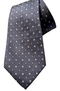 Bachrach 100 % Seide Herrenkrawatte weiße Kreise lila Medaillons auf grau 61 x 3,5 Zoll - Bild 1 von 6