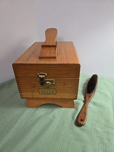 Vtg Shoe Shine Box Griffin Shinemaster Wood Dovetail Art Deco Cobbler -KIWI-FULL - Picture 1 of 5