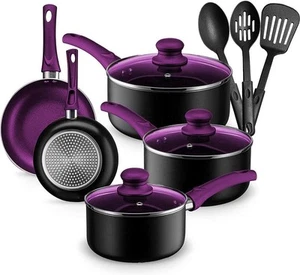 Chef's Star Pots And Pans Set Kitchen Cookware Assorted Sizes, 1 Set, Purple - Picture 1 of 7