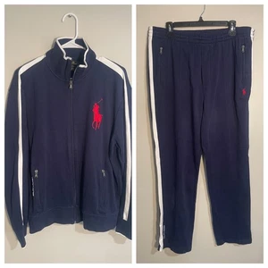 Polo Ralph Lauren 2 Pc Mens Track Suit Navy - Full Zip L - Joggers XL Big Pony - Picture 1 of 21