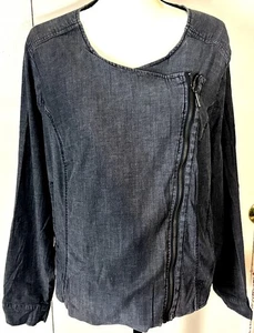 H By Halston Moto Style Jacke Denim Gr. 24 W Distressed grau asymmetrischer Reißverschluss - Bild 1 von 11
