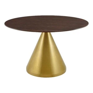Modway Tupelo 47" Round Modern Wood & Metal Dining Table in Cherry/Gold - Picture 1 of 6