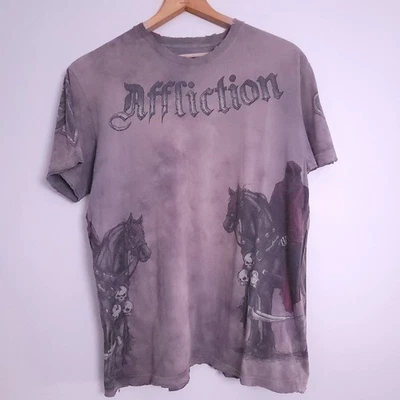 Camiseta Tatuaje Vintage Affliction Horsemen Live Fast Distressed XLarge Gris Negro Foto 1 de 4