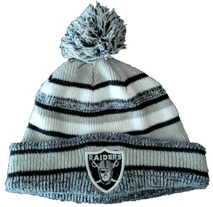 MEN'S BEANIE SKI CAP LA Raiders Knit Pom Winter Hat Black White Striped NFL Logo - Picture 1 of 7