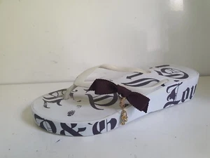 JUICY COUTURE DESIGNER UK 5 38 WOMENS WHITE PLATFORM WEDGE FLAT SUMMER SANDALS - Picture 1 of 14