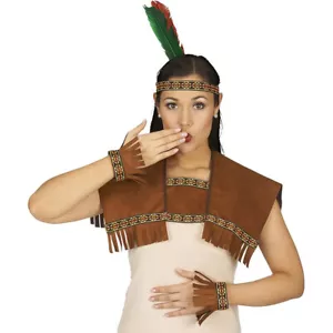 DAMEN INDIANERIN SET Karneval Fasching Western Feder-Stirnband Stola Manschetten - Bild 1 von 3