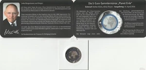 MDS DEUTSCHLAND 5 EURO 2016 D "PLANET ERDE" MIT BLAUEM POLYMERRING - Picture 1 of 2