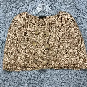 Suéter Ports Lana Merino Encogerse de hombros para mujer M Marrón Tejido con cable Boho Botón - Imagen 1 de 10