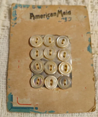 Vintage Card of 12 American Maid Pearl Buttons- 1930's Era - approx. 3/8 inch - Image 1 of 2