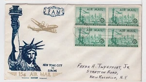 TurtlesTradingPost- 15 Cent Airmail 1947 FDC #C35- Spartan Cachet- Block of 4 - Picture 1 of 1