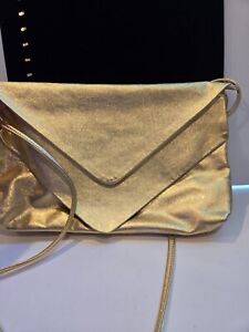 Gold Metallic genuine leather shoulder strap evening purse