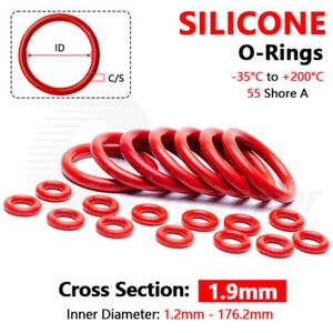 1.9mm Cross Section O-Ring Silicone Rubber VMQ Seals 1.2-176mm ID FOOD GRADE Red - Picture 1 of 115