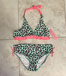 St. Tropez Swimwear Girls Mint Cats Eye Print 2 Pc. Bikini Set Size 16 NEW WTAG - Picture 1 of 6