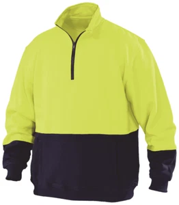 Workhorse HIGH-VIS 1/4 ZIP PULLOVER MFL003 Cotton YELLOW/NAVY-Size S, M, L Or XL - Picture 1 of 5