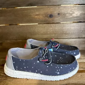 New NWT Big Kids Hey Dude Wendy Blue Star Print Slip On Shoes Loafers Size 3 Y - Picture 1 of 6