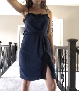 Victoria's Secret blue dress black lace slip dress slit Size 4 - Picture 1 of 6