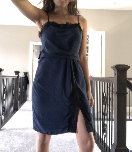 UNDERCOVER Abito Victoria's Secret blu nero pizzo slip dress spacco taglia 4