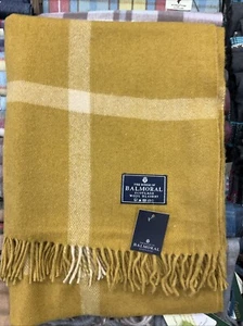 100% Recycled Wool Blanket | The Border Tweed Of Scotland | Box Check Mustard - Picture 1 of 4