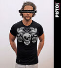 Pistol Boutique Men's Fitted Black Crew Neck CHEST SWALLOW SKULL CREST T-shirt