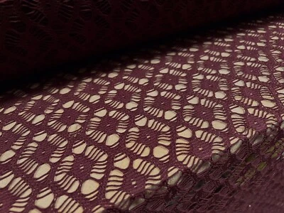 Stretch Spandex Crochet Lace Dress Fabric, Per Metre - Burgundy - Image 1 of 4