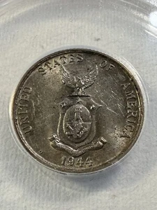 1944-D Philippines 20 Centavos Silver Coin Graded AU 58 by ANACS - Picture 1 of 4