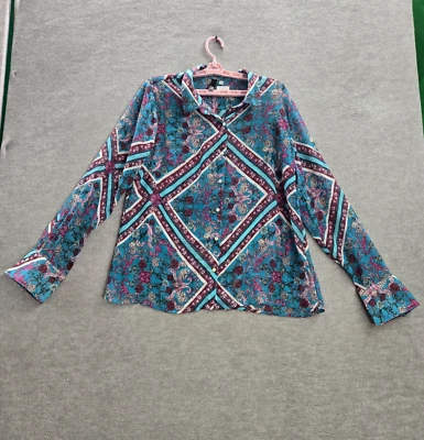 Blusa KUT from the Kloth Mujer Top XL Azul Floral Manga Larga Cuello Poliéster Foto 1 de 4