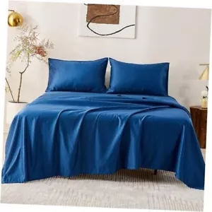 100% Cotton 1000 Thread Count Sheet Set Bed Sateen Weave Twin XL Basic Navy - Picture 1 of 8