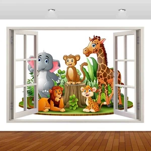 Kinder Kinderzimmer Tiere Dschungel Löwe 3D Wandbild Aufkleber Wandaufkleber Poster Vinyl S241 - Bild 1 von 1