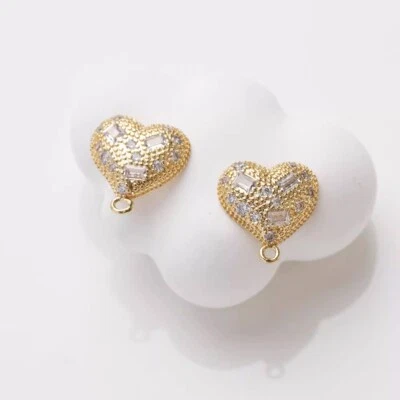 Pendientes de corazón pavé de circonita cúbica 4 piezas, postes de pendientes de corazón de amor con lazos Foto 1 de 4