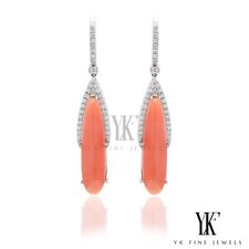 23.4Ct Coral With Round Diamond Studded Dangle Drop Earrings IGI Certified
