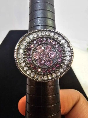 Lia sophia Cocktail ring Sz 10" w/ pink purple clear stones Silvertone- S24 - Image 1 of 4