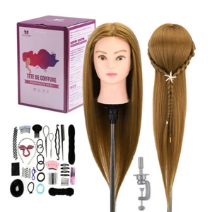 Übungskopf 24'' Mannequin Frisierkopf 60% Echthaar Friseur Trainingskopf Set - Bild 1 von 12