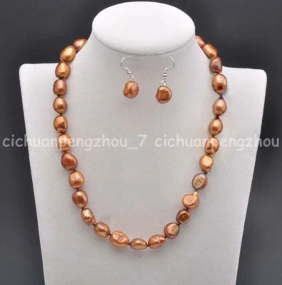 Natural 9-10mm South Sea Multicolor Baroque Pearl Necklace Earring Set 18'' - Image 1 of 4