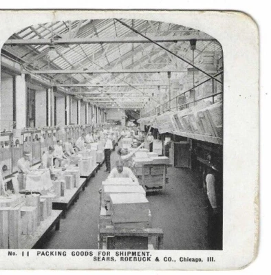 Artículos de embalaje para envío, Sears, Roebuck & Co., Chicago. Illinois, Stereoview Foto 1 de 3