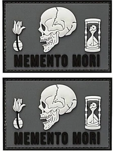 Memento Mori PVC RUBBER MORALE PATCH ||2PC PVC HOOK BACKING 3"x 2" - Picture 1 of 2