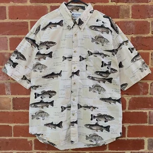 Rare COLUMBIA Sportswear AOP Trout Fishing Button Summer Polo Shirt - Large - Picture 1 of 4