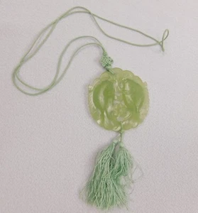 Vtg Chinese Carved Green Translucent Jade Double Fish Pendant Necklace 20" - Picture 1 of 12