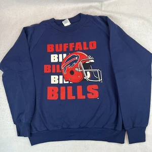 Vintage Buffalo Bills Crewneck Sweatshirt Jim Kelly Blue Medium 90s - Picture 1 of 8