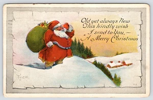 Antik Weihnachten A Merry Christmas roter Weihnachtsmann verschickt 21.12.1910 - Bild 1 von 2